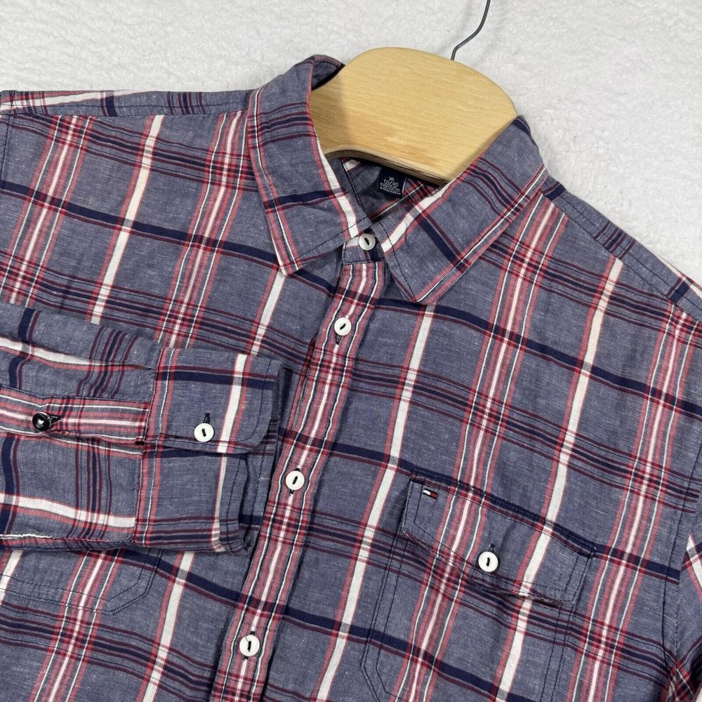 Tommy Hilfiger Custom Fit Shirt Mens XL Multicolor Plaid Button Down Long Sleeve